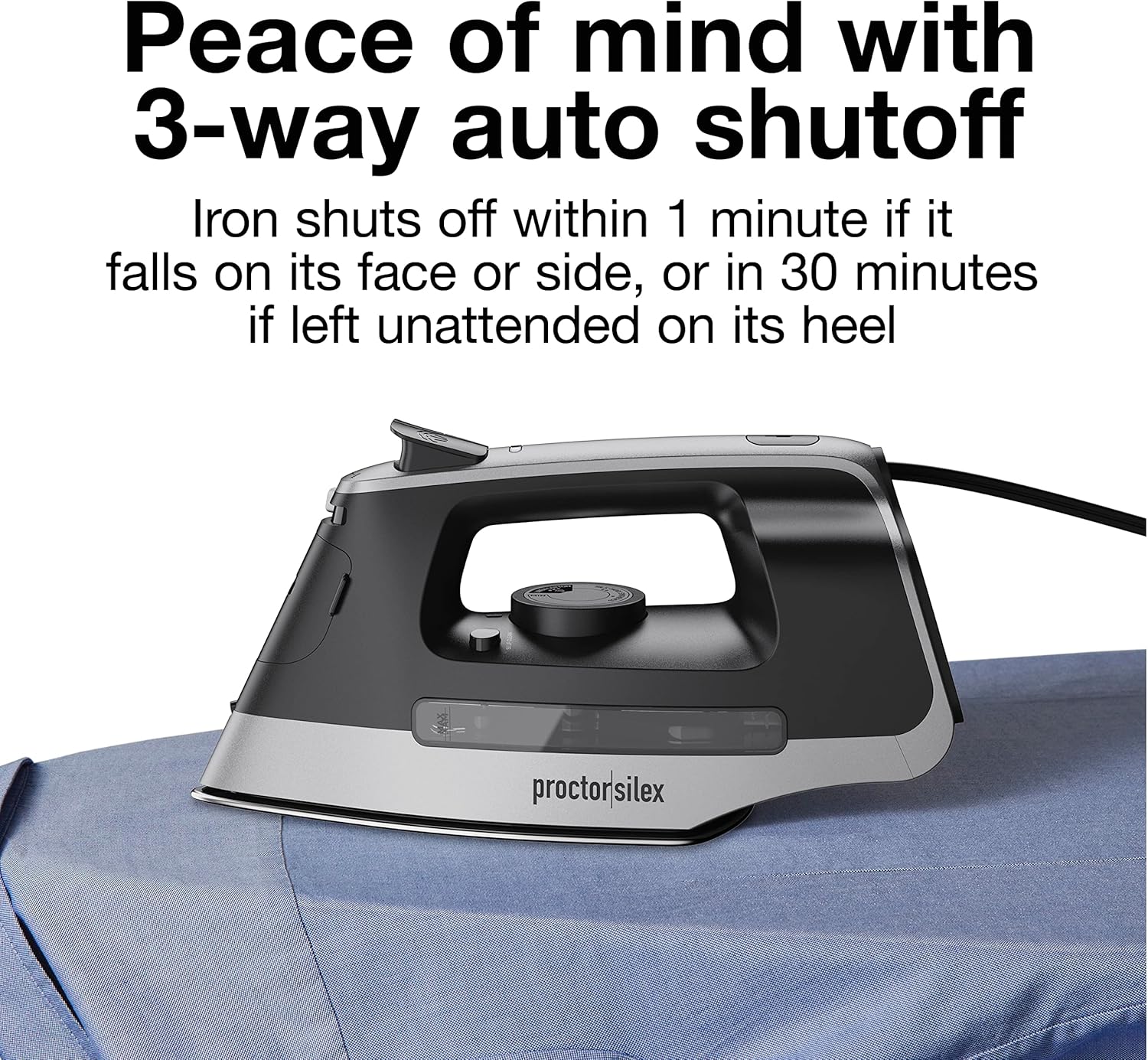 Proctor Silex Steam Iron - 1500 Watts Durable Stainless Steel Soleplate | 8' Retractable Cord, Gray & Black