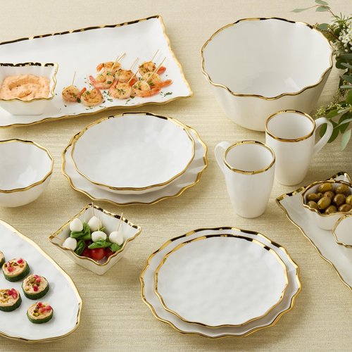 Regency Gold 16-Piece Dinnerware Set – Elegant Gold Rimmed Porcelain Plates, Bowls & Mugs – Service for 4 – Sophisticated Dining Set for Everyday Meals, Holiday Gatherings & Wedding Gifts