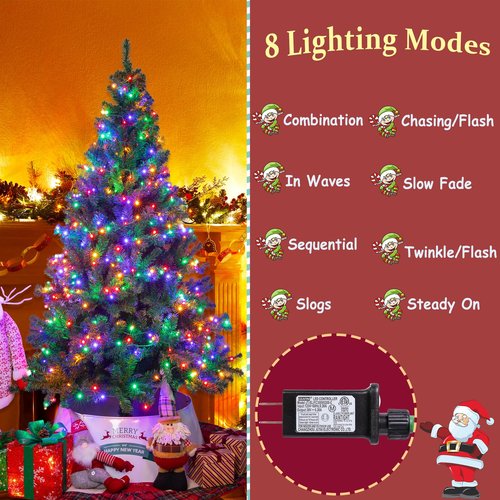 Sunnyglade 4Ft Premium Artificial Christmas Tree with 240 LED Multicolored String Lights (NOT Pre-Strung) & Rugged Metal Stand,8 Lighting Modes,400 Tips Full Tree,Xmas Decoration(4Ft,Multicolor)