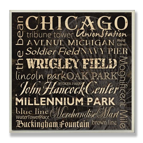 Stupell Home Décor Chicago Landmarks Square Wall Plaque, 12 x 0.5 x 12, Proudly Made in USA