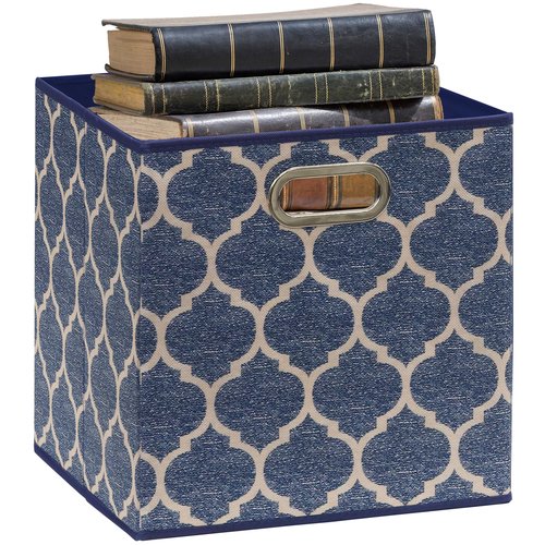 SIMPLE HOUSEWARE 11-Inch Collapsible Fabric Cube Storage Bin with Handles, Printed Design, 6 Pack, Steel Blue