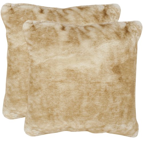 Safavieh Pillow Collection Throw Pillows, 20 by 20-Inch, Faux Fox Light Brown, Set of 2