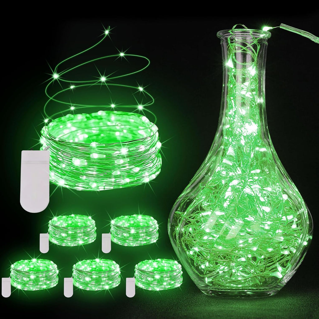 Skiennix 6 Pack Fairy Lights - 7ft 20 LED Waterproof Silver Wire String Lights for DIY Wedding Décor | Green