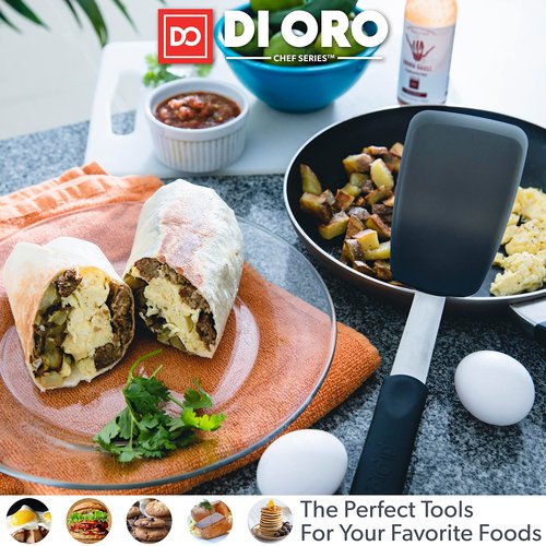 DI ORO Chef's Choice 7-Piece Turner Silicone Spatula & Spoon Set - 600°F Heat-Resistant Kitchen Utensils - Dishwasher Safe, Food Grade, and BPA Free - 5 Turner Spatulas and 2 Silicone Spoons (Black)