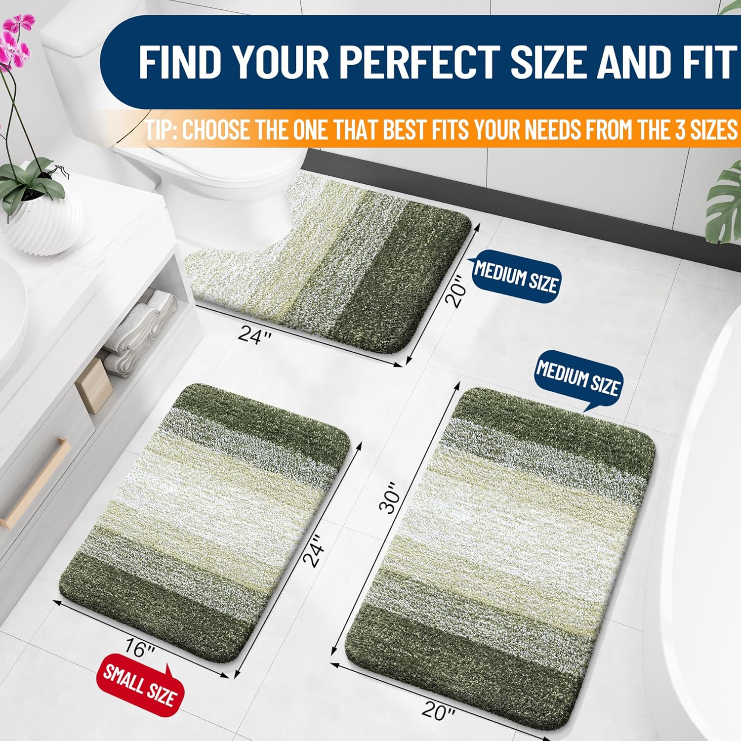 OLANLY Large Bathroom Rugs - Extra Soft Microfiber Mat 44x32 | Quick Dry & Washable, Dark Green