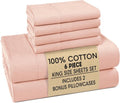 Casa Platino King Size Sheets Set - 100% Cotton Percale 6-Piece Cooling Bedding | Veiled Rose, 15" Deep Pocket