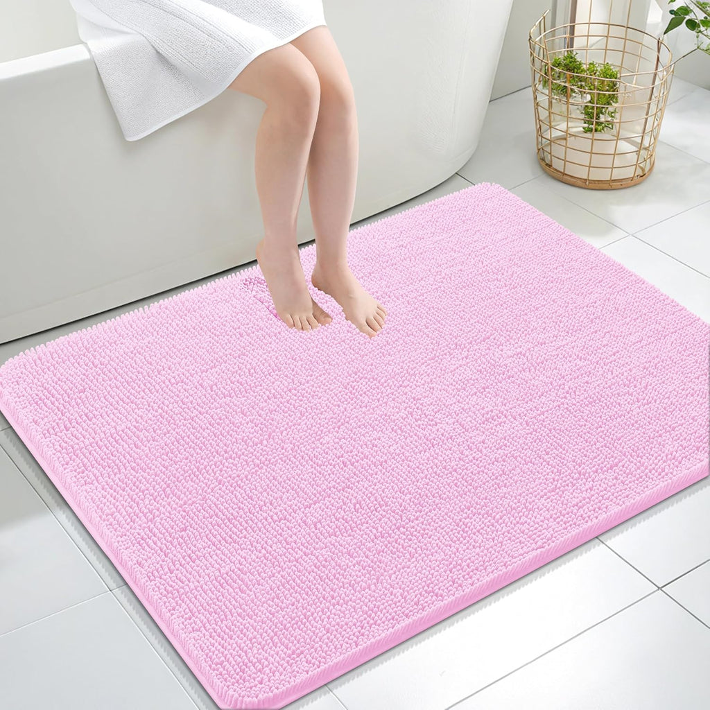 OLANLY Large Bathroom Rugs - Extra Soft Chenille Bath Mats | Quick-Dry, Machine Washable, 40x32, Pink