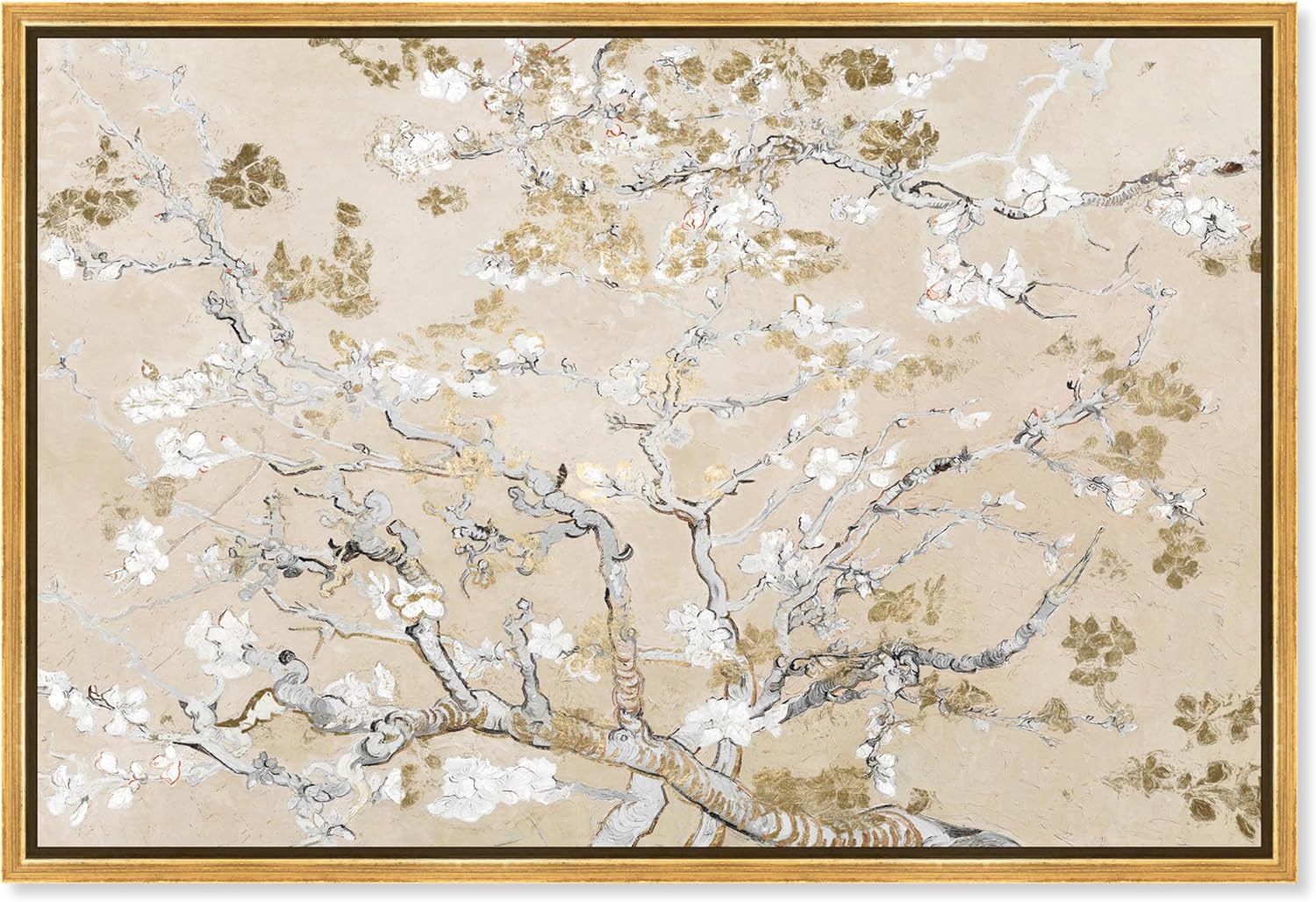 Oliver Gal Canvas Print - Van Gogh in Golden Blossoms | Elegant Wall Art for Living Room, Bedroom & Bathroom - 36" x 24" with Gold Floater Frame