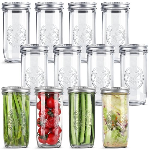 Anwoi Mason Jars 24 oz Wide Mouth with Measurement Marks–12Pack Glass Canning Jars with Airtight Leakproof Lids & Bands, BPA-Free for Meal Prep, Fermentation, Pickling & Storage (clear 12pack 24oz)