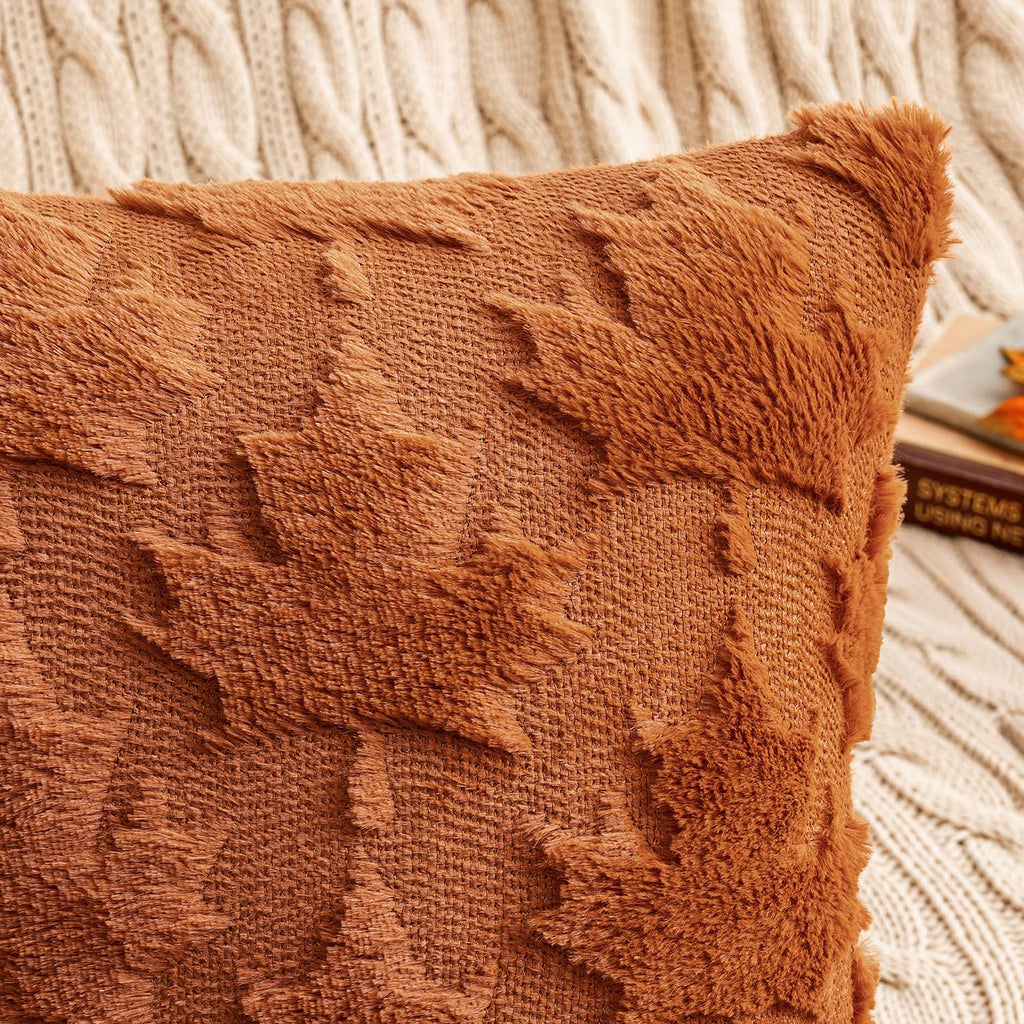 MIULEE Fall Autumn Throw Pillow Covers 18x18 Burnt Orange Set of 2 Thanksgiving Decorative Solid Maple Leaf Accent Pillow Cases Soft Plush Faux Wool for Home Decor Holiday Outdoor Porch Bedroom