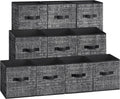 SONGMICS Storage Cubes - Foldable Non-Woven Fabric Bins with Double Handles | Set of 10, Ink Black, 10.2 x 10.2 x 11 Inches