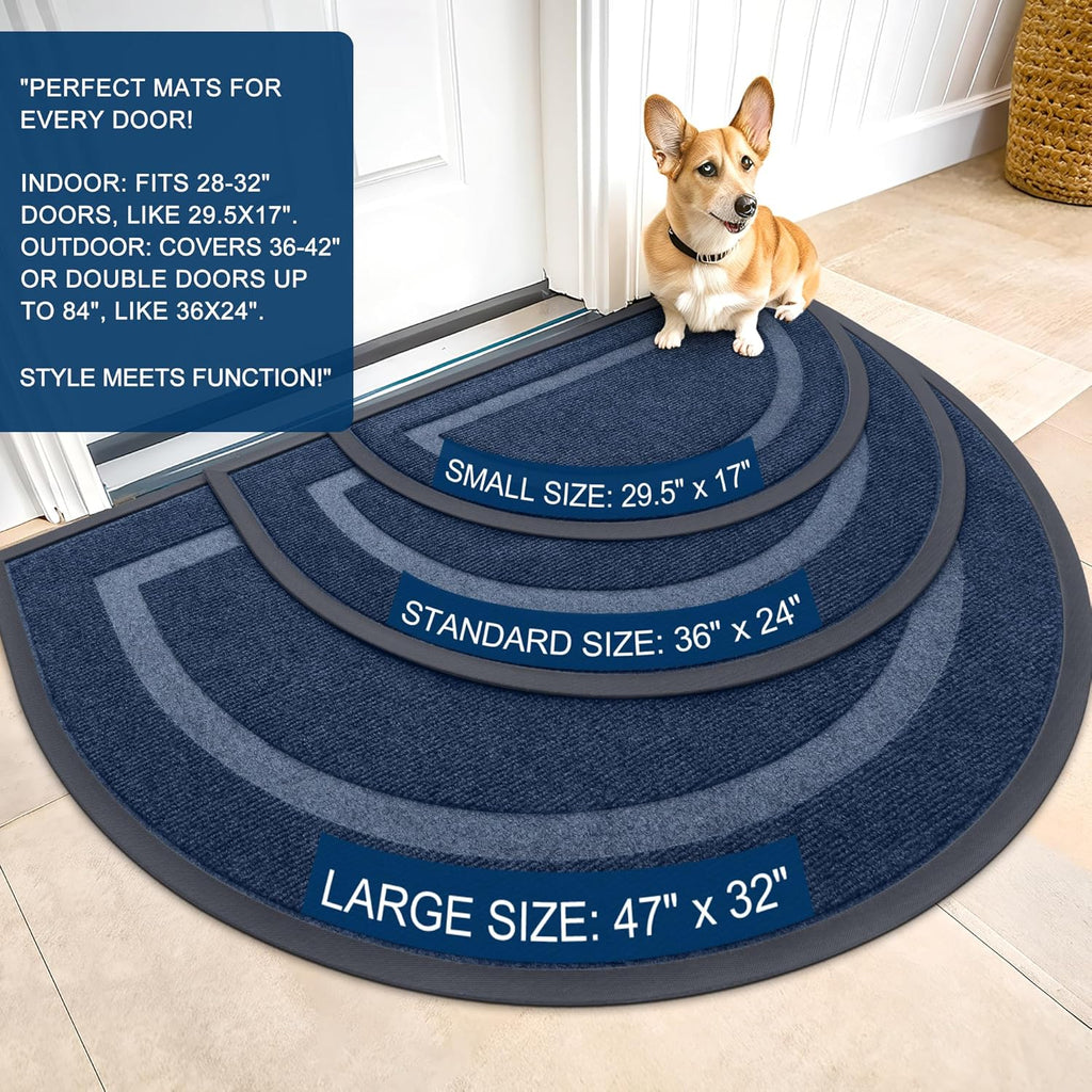 OLANLY Half Circle Door Mat - Waterproof All-Season Welcome Mat | Sturdy Natural Rubber, 59x23, Blue