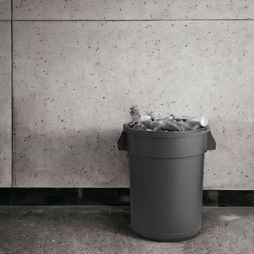 PRO&Family 32 Gallon Round Trash Can - Heavy-Duty Rolling Waste Container with Lid for Kitchen & Office (Black)
