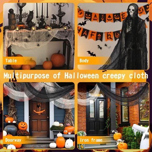 Yokodaza 6 Pack Black Halloween Creepy Cloth 30x72 Inch - Halloween Gauze Fabric Cheesecloth for Haunted House, Indoor Outdoor Yard Decor, Party Supplies