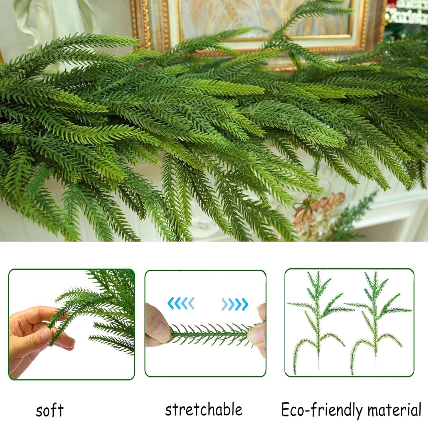 Norfolk Pine | 6 Ft Realistic Christmas Garland - Faux Winter Decor for Mantle, Table, Stairs & More