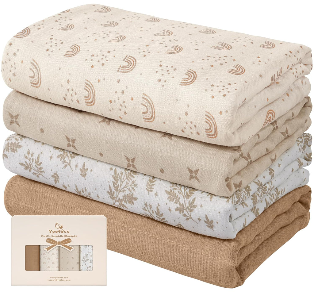 Yoofoss Muslin Swaddle Blankets - Organic 47 x 47 Inches Baby Receiving Blanket | Soft & Breathable for Newborns