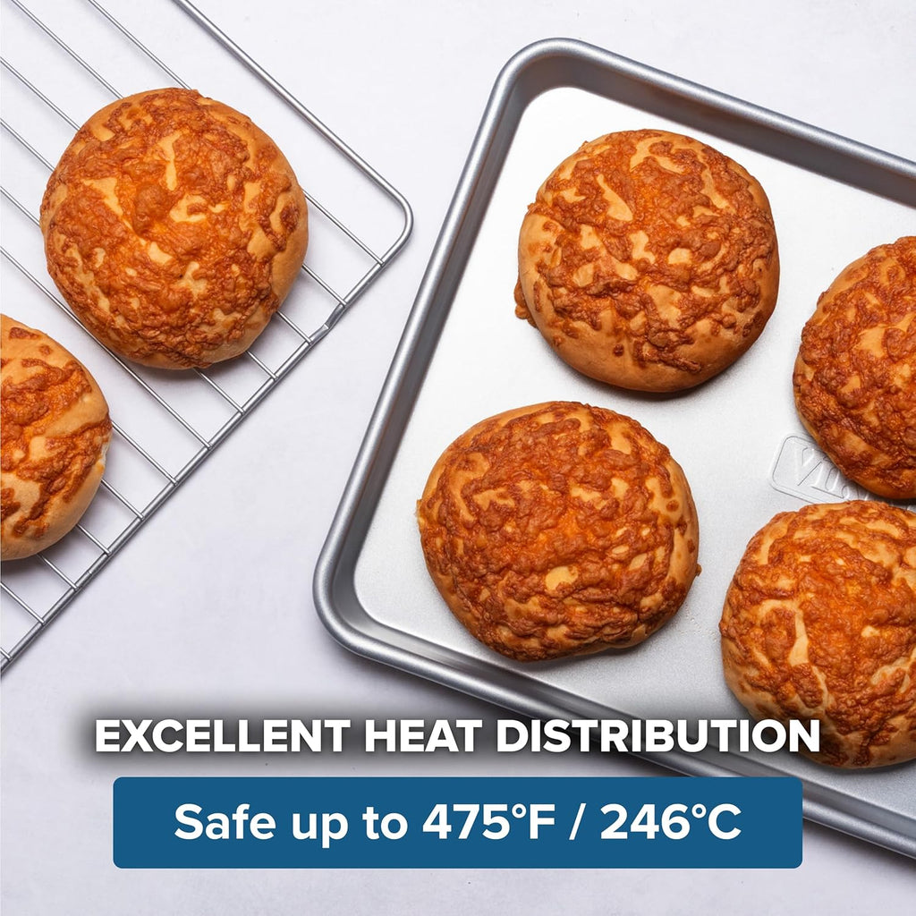 Viking Premium Nonstick Ceramic Baking Pans Set - 5-Piece Heavy Gauge Bakeware | Oven Safe to 475°F, Silver
