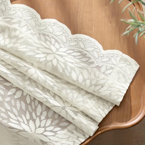 MIULEE Vintage Lace Curtains - 84-Inch Long Floral Scalloped Semi-Sheer Panels | Ivory, 52" W x 84" L