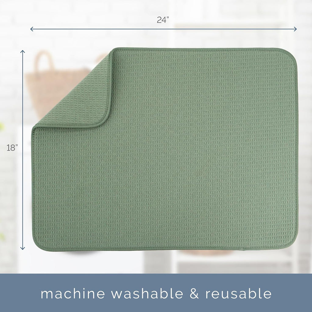 S&T INC. XL Dish Drying Mat - Absorbent Microfiber Kitchen Counter Pad | 18” x 24”, Sage Green