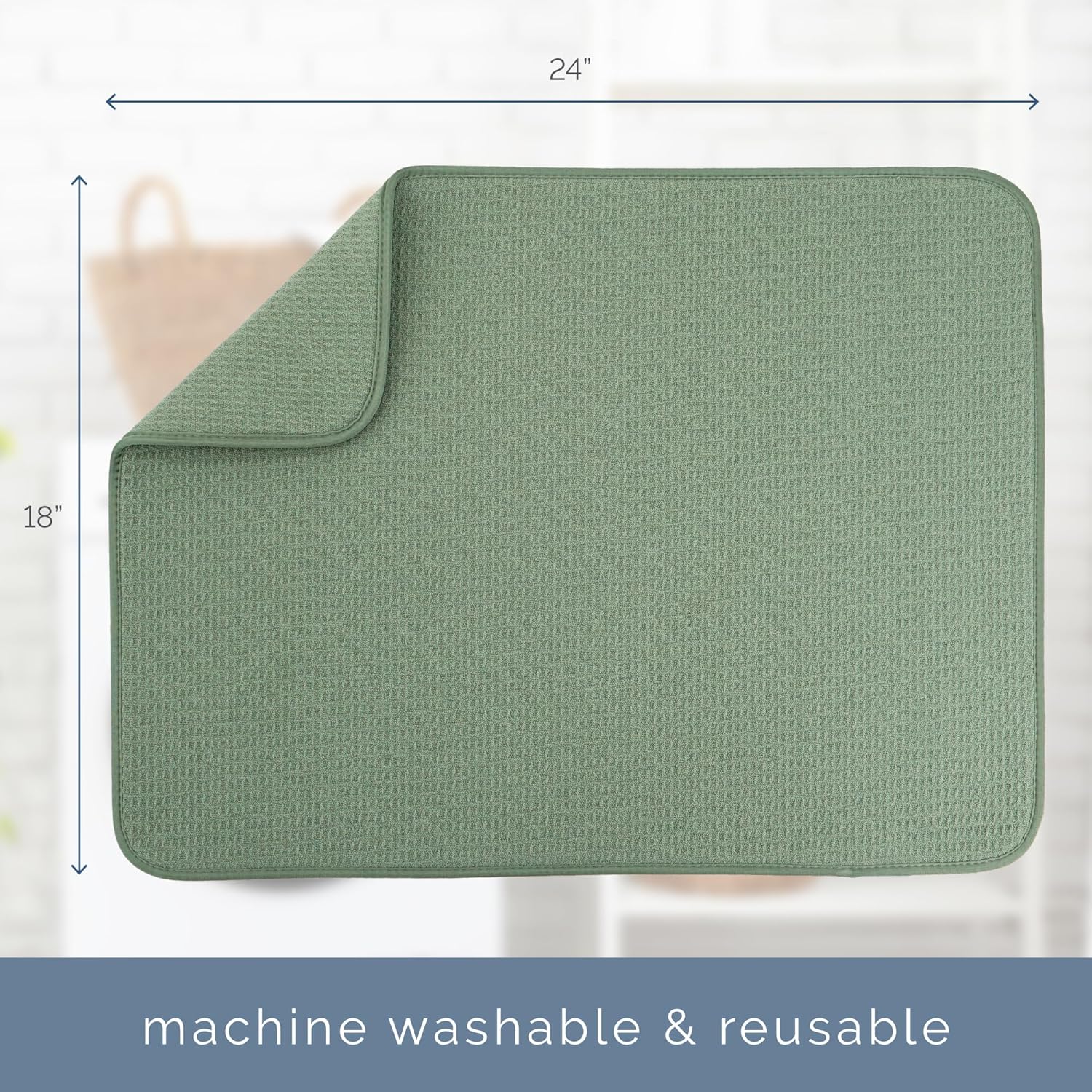 S&T INC. XL Dish Drying Mat - Absorbent Microfiber Kitchen Counter Pad | 18” x 24”, Sage Green