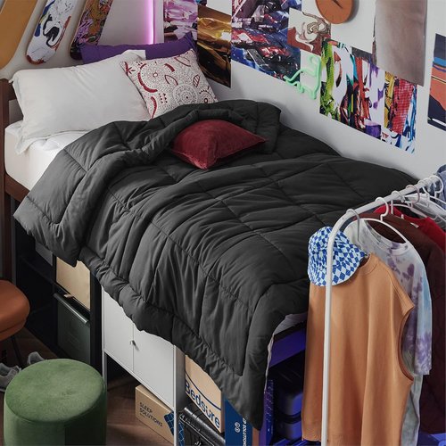Bedsure Comforter Duvet Insert - All-Season Twin Size Quilted Bedding, GentleSoft Down Alternative, Black 88 x 68 Inches