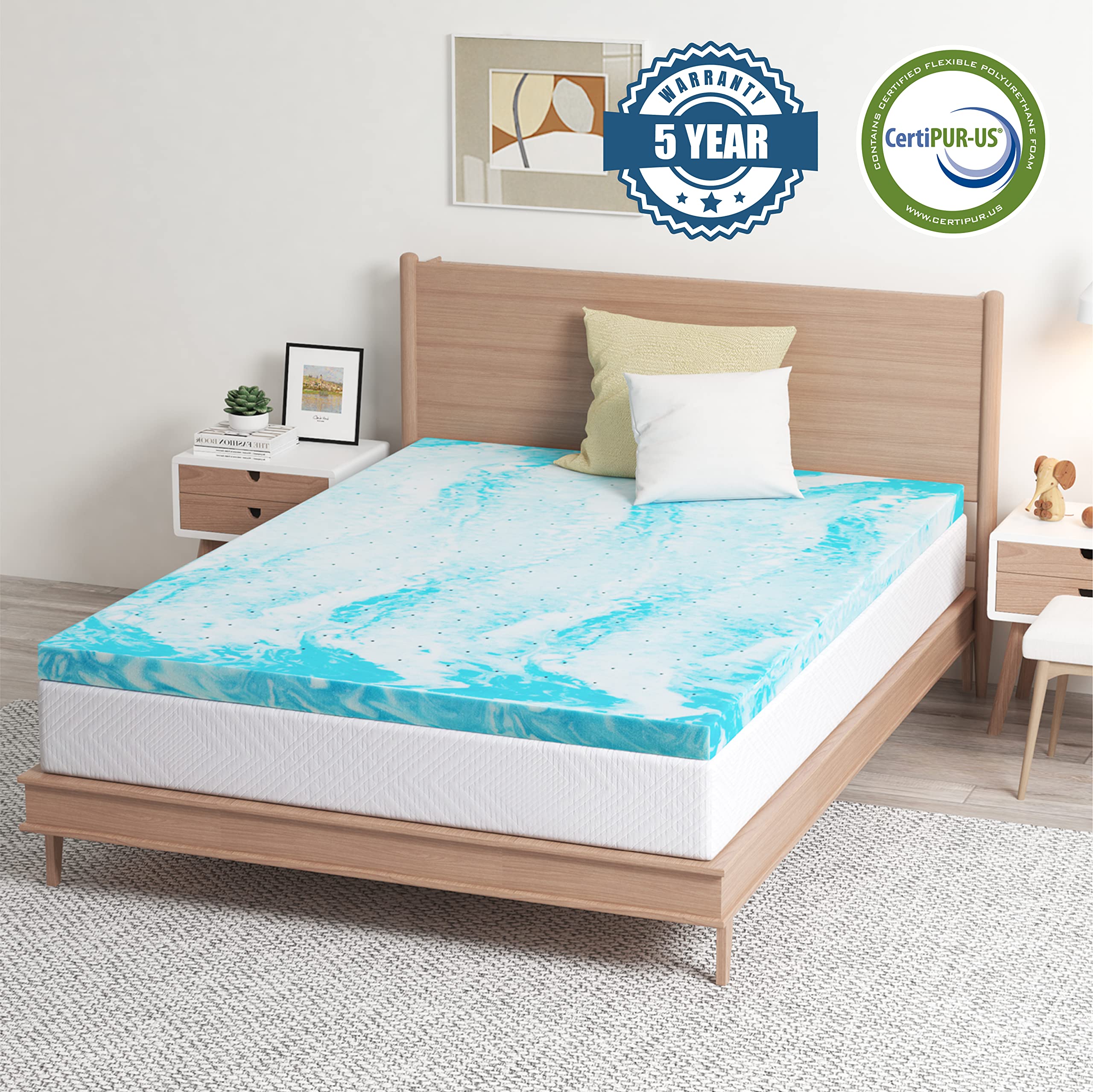 EGO Topper 3 Inch Queen Memory Foam Mattress Topper, Gel Foam Mattress Topper for Pressure Relief, Ventilated Design Bed Topper in a Box, CertiPUR-US Certified, 60"×80", Medium