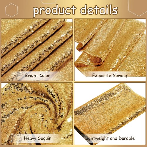 Mixweer 24 Pcs 12 x 108 Inch Gold Sequin Table Runners Bulk Glitter Table Runners Decorations for Birthday Party Wedding Engagement Holiday Celebration Supplies