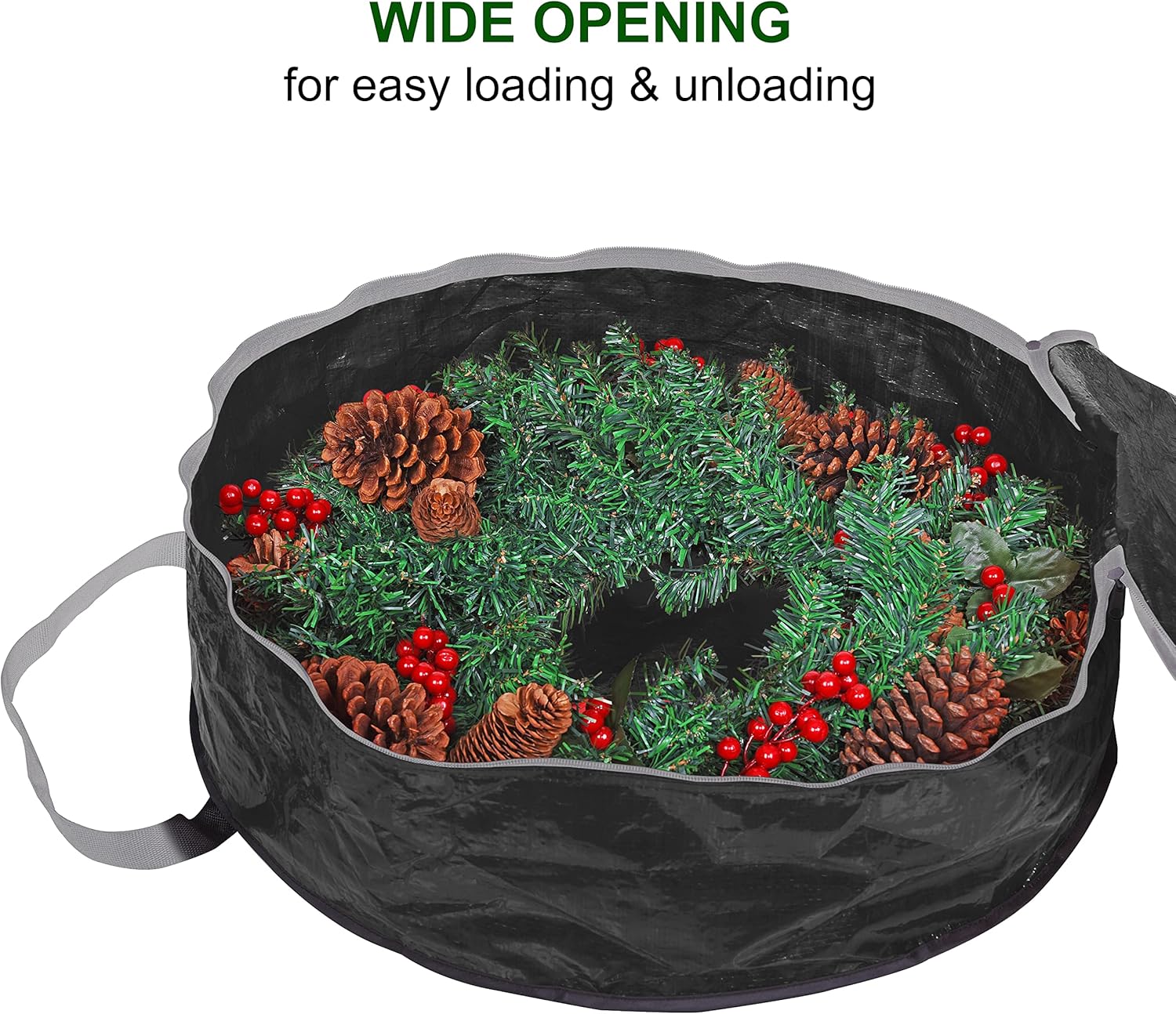ProPik Christmas Wreath Storage Bag - Heavy-Duty 30" Garland Container with Tear-Resistant Material | 2 Pack, Black