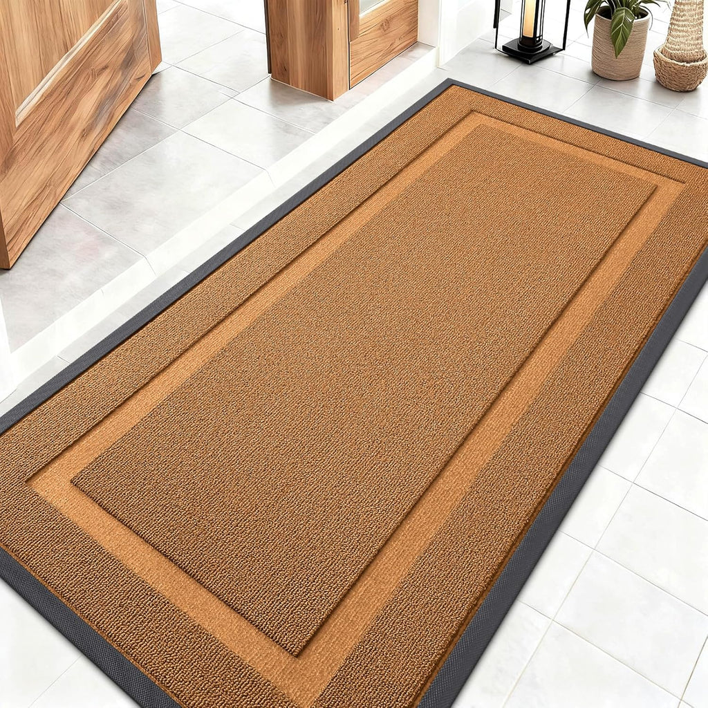 OLANLY Indoor Outdoor Front Door Mat - Waterproof All-Season Doormat, Sturdy Natural Rubber, 47x23, Tangerine Orange