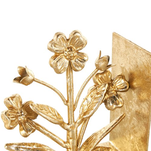 Deco 79 Metal Floral Decorative Bookends Non Skid Bookends with Shimmer Details, Set of 2 Office Bookends6 W, 7" H, Gold