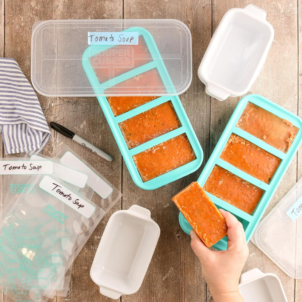 Souper Cubes | Premium Stoneware Baking Dishes - 5" x 3" Mini Ceramic Set of 4 with Silicone Covers - Made in USA
