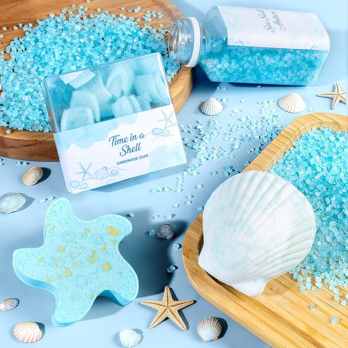 iFaveorr 12Pcs Birthday Gifts for Women, Get Well Soon Gift Baskets for Women, Relaxing Ocean Self Care Package W/Flannel Blanket, Valentines Day Gifts for Her Best Friend Wife Sister
