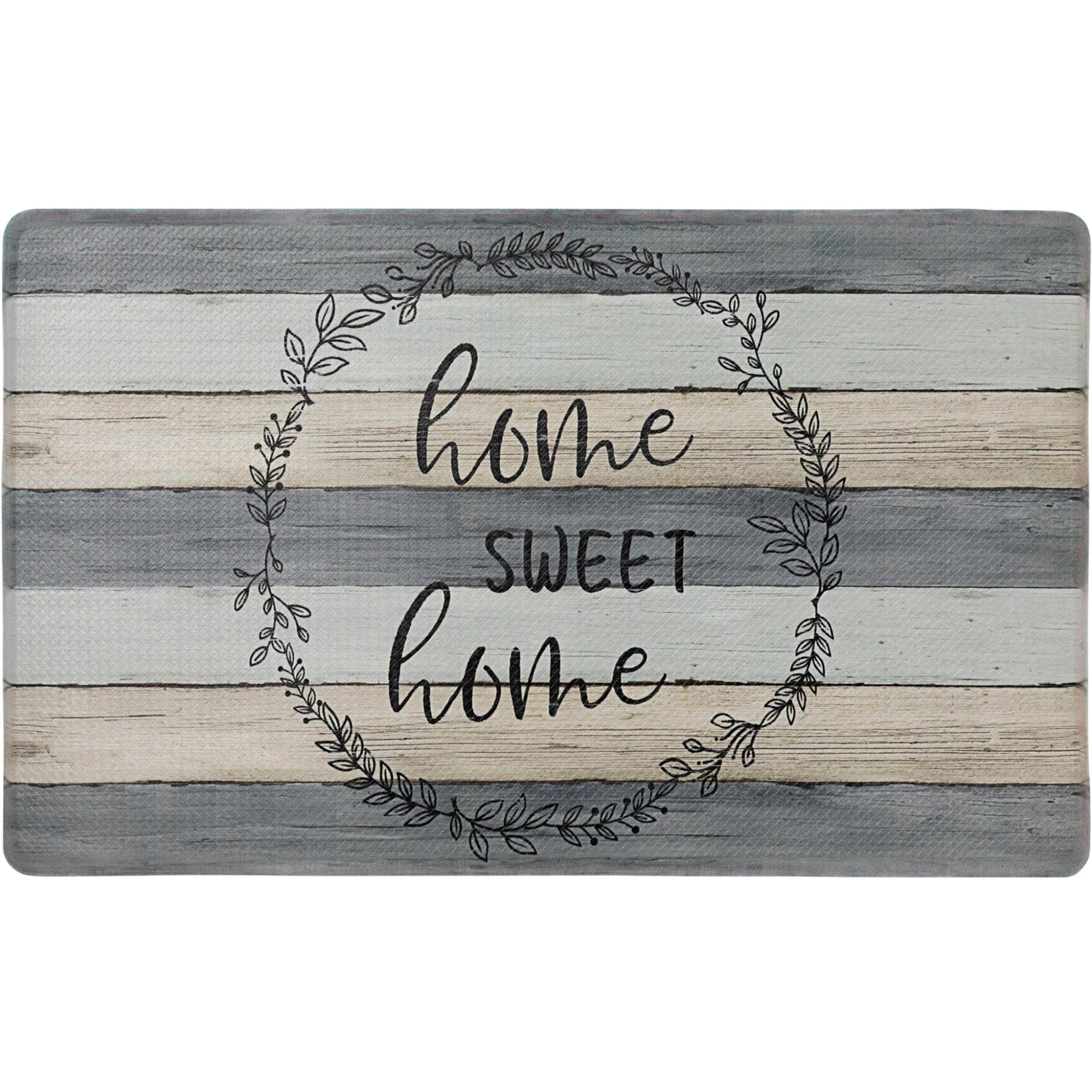 Home Dynamix Cozy Living Home Sweet Home Modern Farmhouse Runner Anti-Fatigue Kitchen Mat, Non-Slip Floor Mat, Padded Standing Desk Mat, Grey/Beige, 17.5"x30"