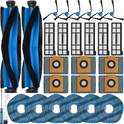 Bluearks 28 Pack Compatible with Eufy X10 Pro Omni Accessories Kit,2 Main Brush 6 Hepa Filters 6 Side Brushes 6 Mops 6 Vacuum Bags,X10 Pro Omni Replacement Parts Semi-Annual Replacement Kits