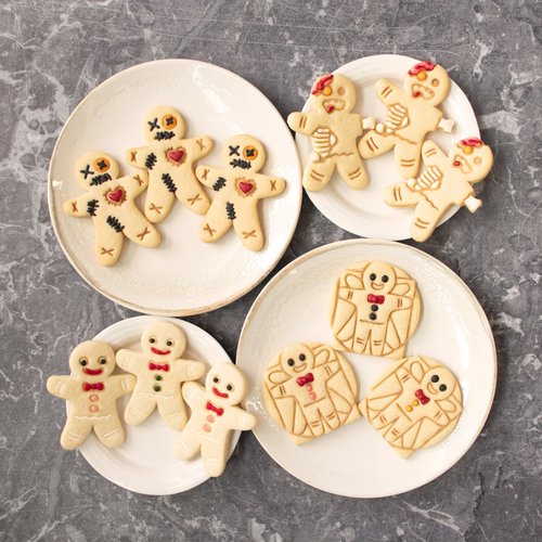 Set of 4 Gingerbread Man cookie cutters (Designs: VooDoo, Happy, Vitruvian and Zombie), 4 pieces - Bakerlogy