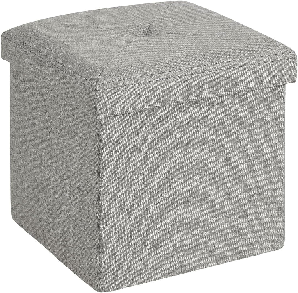 VECELO Storage Ottoman, 11.8'' Folding Footstools, Multipurpose Foot Rest Stool, Foldable Linen Fabric Ottomans, Small Square Ottoman Cube for Living Room/Bed Room/Dorm, Grey