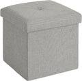 VECELO Storage Ottoman, 11.8'' Folding Footstools, Multipurpose Foot Rest Stool, Foldable Linen Fabric Ottomans, Small Square Ottoman Cube for Living Room/Bed Room/Dorm, Grey