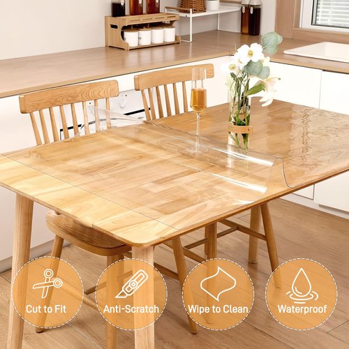 HoSwag 42"X60"Crystal PVC Table Cover Protector, Waterproof PVC Tablecloth, 1.5MM Thickened Rectangle Mat for Dinning, Desk, Coffee Table, Workbench, Dresser, TV-Stand, Counter