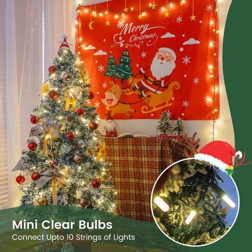 Hopolon Warm White Christmas Lights, 16.4ft 50LED Waterproof Christmas Tree String Lights Indoor with Green Wire,Connectable Mini Light Xmas Light for Outdoor Home,Festival,Party,Holiday Decor