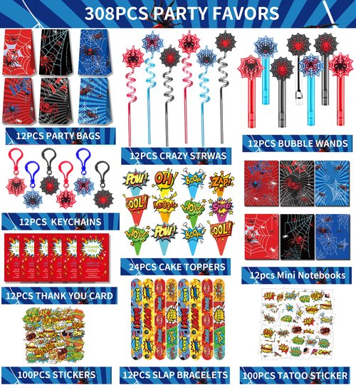 Rinfoeti 308Pcs Party Decorations Favors Supplies, Goodie Bags Fillers Stuffers for Kids Birthday Gifts