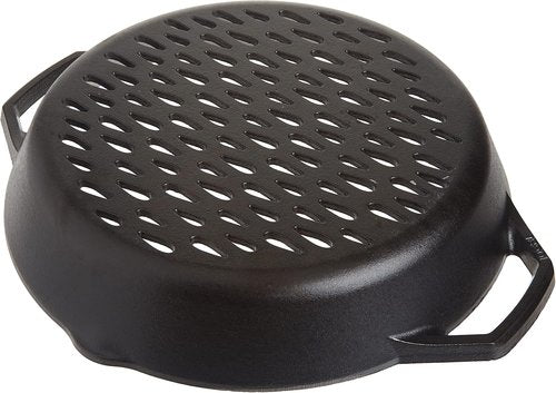 Lodge Pre-Seasoned Cast Iron Grilling Pan - 12 Inch Round Design for Perfect Grilling | Prevents Food from Falling Through