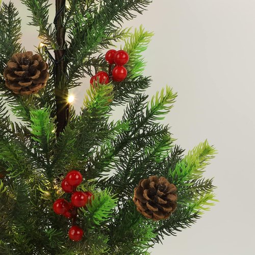 Juegoal 24-Inch Pre-Lit Christmas Pine Tree - Warm White Fairy Lights | Tabletop Decor with Burlap Base