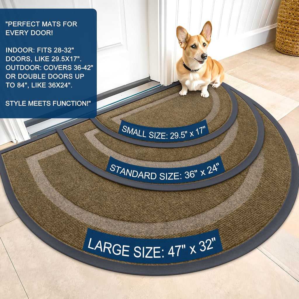 OLANLY Half Circle Door Mat - Waterproof All-Season Doormat for Indoor/Outdoor Use | 36x24, Brown