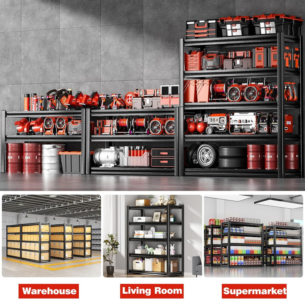 POKIPO Heavy-Duty Garage Shelving Unit - 5-Tier Adjustable Metal Rack | 72" H x 35" W x 15.7" D, 3000LBS Capacity
