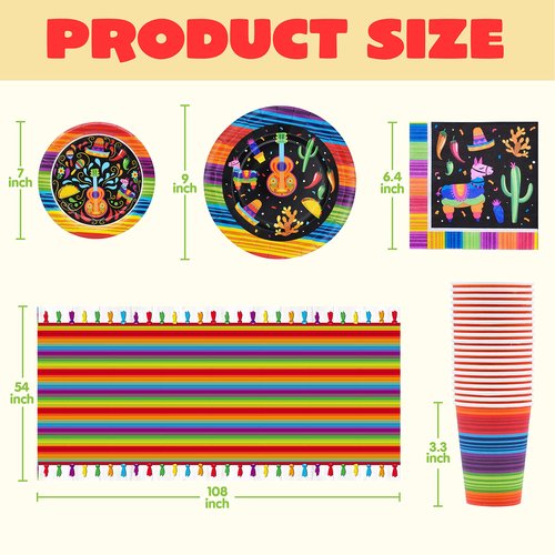 JOYIN 82PCS Fiesta Tableware Set, Mexican Party Supplies Packs for Cinco De Mayo Table Decorations, Fiest Themed Dessert Plates Fiesta Party Napkins Forks, Carnivals Event, Dia De Muertos Festivals