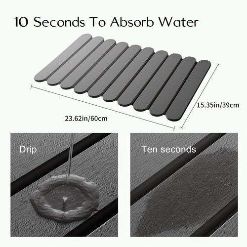 24"×16" Grey Stone Dish Drying Mats for Kitchen Counter, Large Quick Dry Collapsible Eco-Friendly Super Absorbent Diatomaceous Earth Heat-resistant Mat for Dishes Bottles Cups, Match Any Countertop