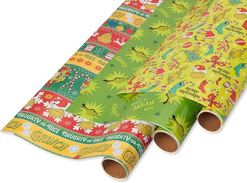 American Greetings Grinch Christmas Wrapping Paper - Festive Green & Red Gift Wrap, 3 Rolls (105 sq. ft.)