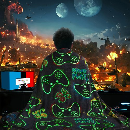 Glow in The Dark Gaming Blanket 60"x80" Gamer Controller Throw Blanket, Valentines Day Gift Gaming Gifts Toys for Kids Teen Son Boys, Soft Gaming Blanket Gamepad Presents Game Decor Blankets