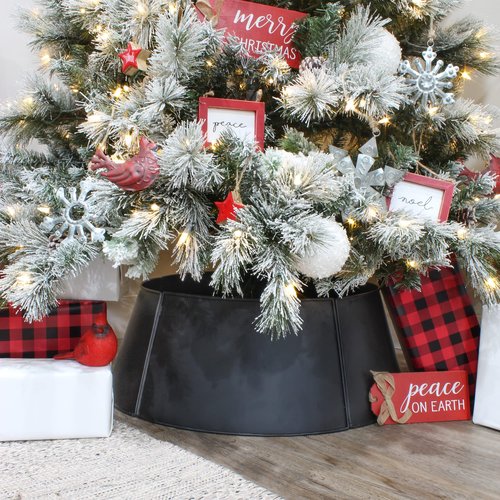 AuldHome Design Metal Christmas Tree Collar (23-Inch Diameter Base, Black); Enamelware Style Small Size for Short Trees and Pencil Trees