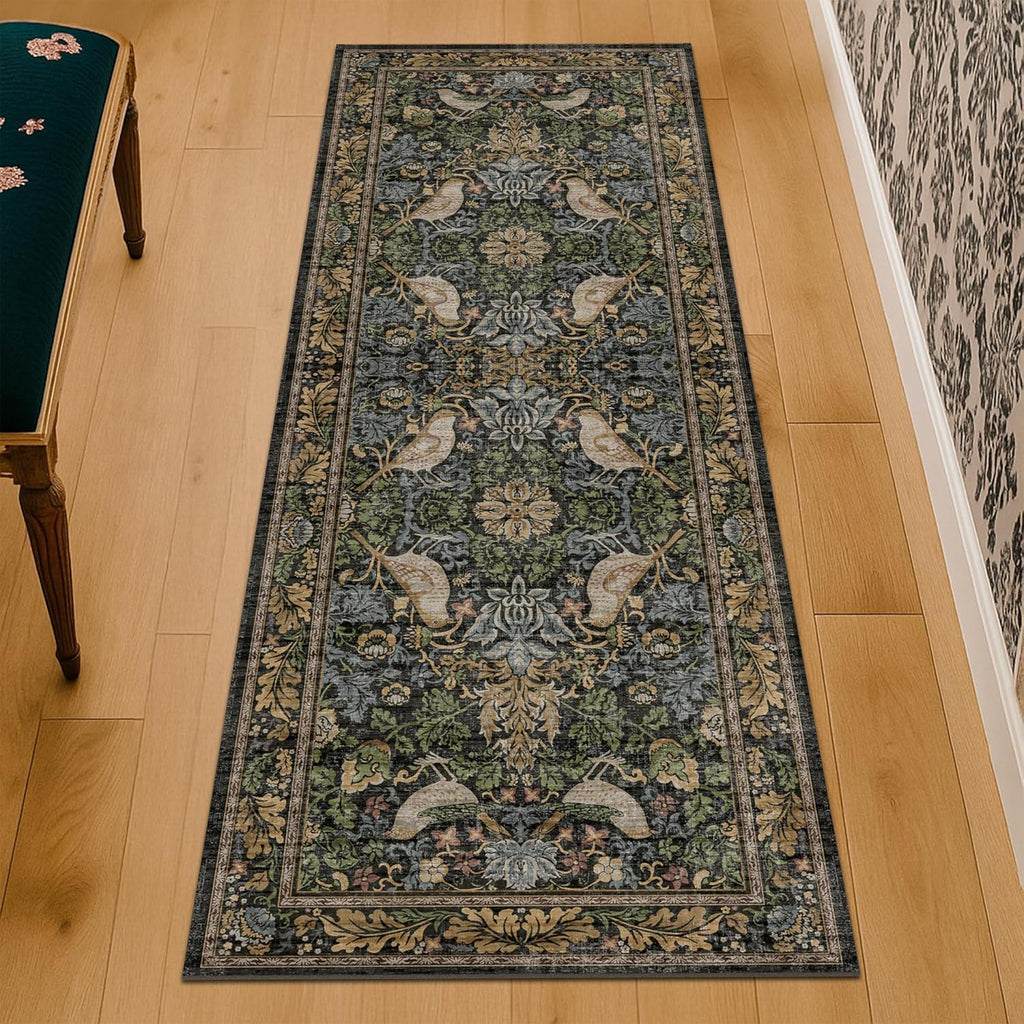 Skiennix Floral Kitchen Runner Rug - 2x6 Non-Slip Washable Design for Hallway, Bathroom & Entryway